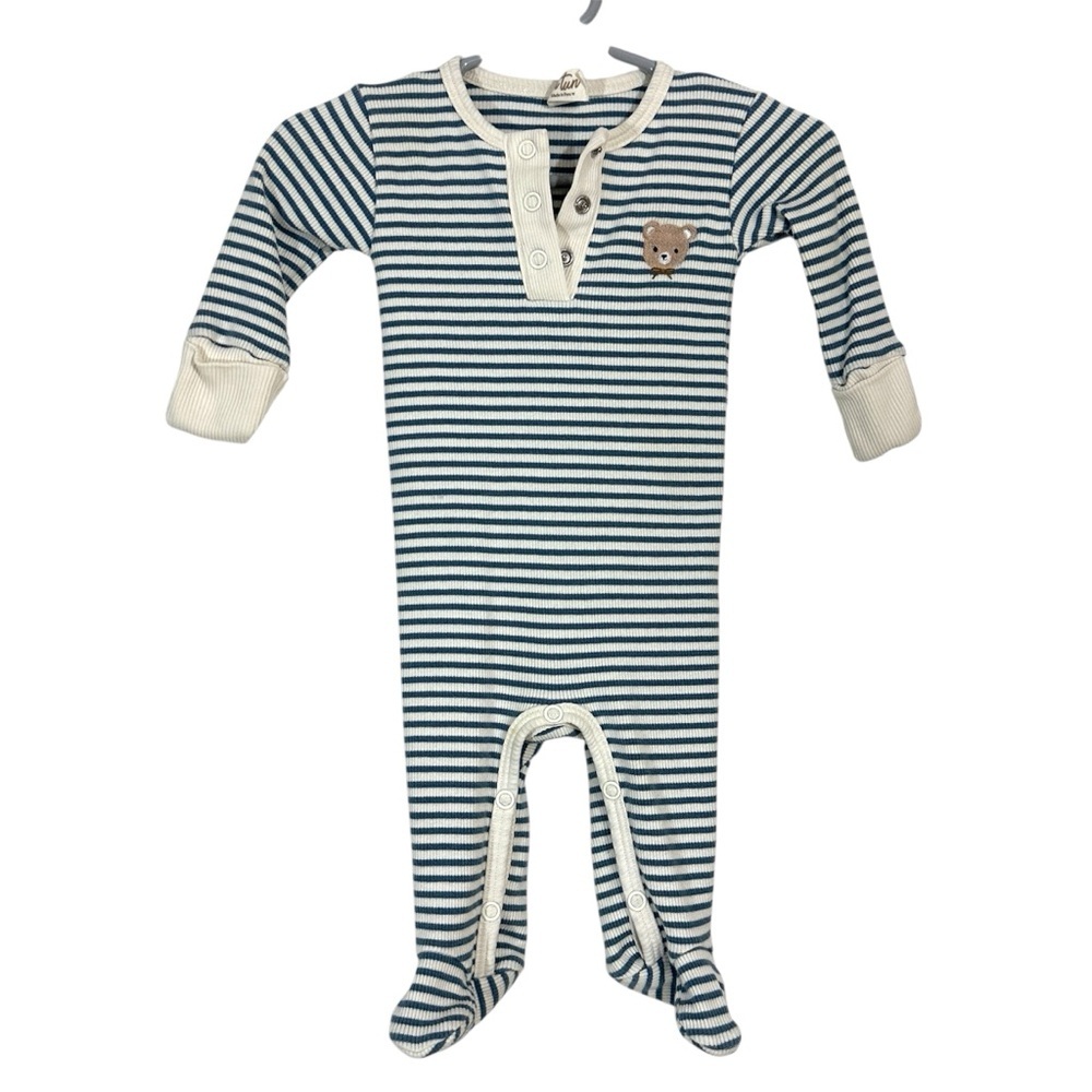 Tun Tun Baby Henley Footie In Blue Stripes
